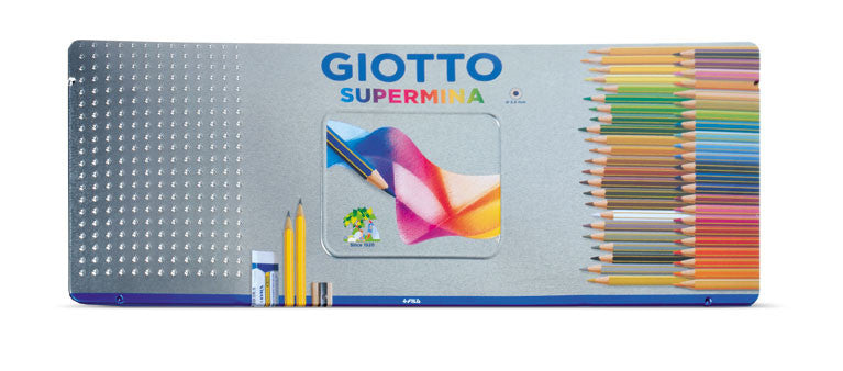 Set Giotto , confezione scatola in metallo, 50 colori ,2 matite ,1 gomma,1 temperino